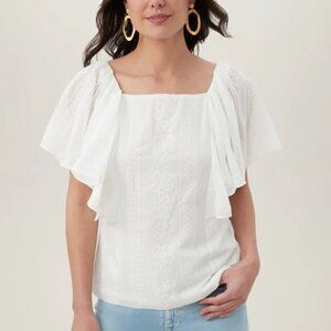 Trina Turk 'Hollywood' Embroidered Eyelet Flutter Sleeve Top, Whitewash